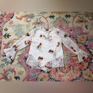 Alfani Chiffon Printed Tiered Flowy Long Sleeve Top Small